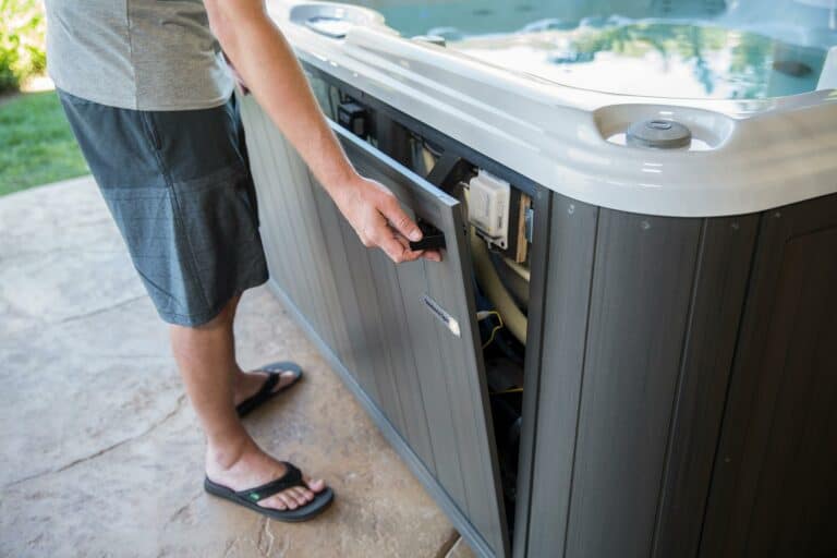 control panel being open in hot tub - hot tub leak repair